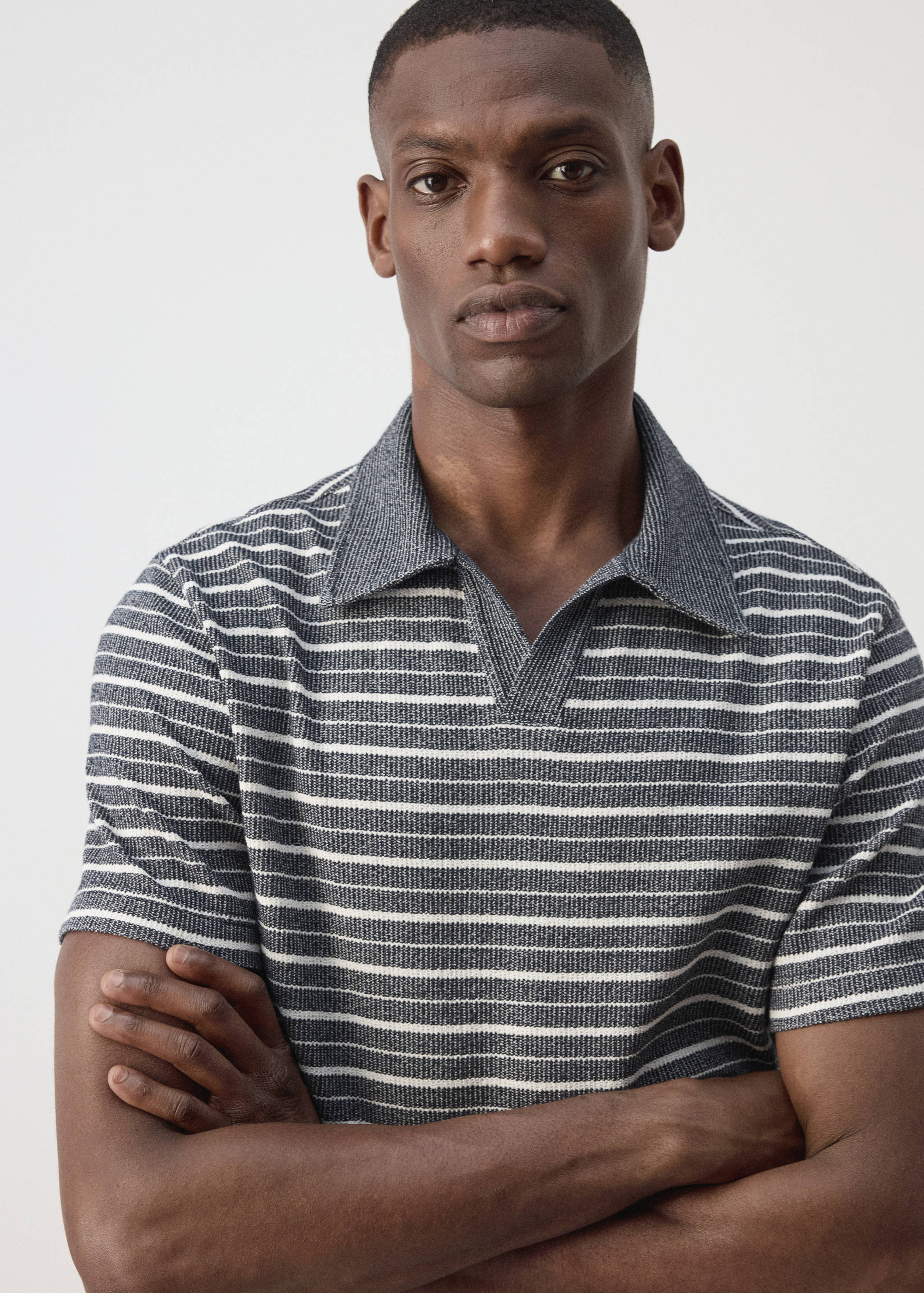 Textured striped cotton blend polo - Details of the article 1