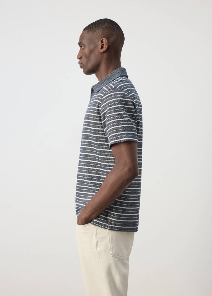 Textured striped cotton blend polo — Navy