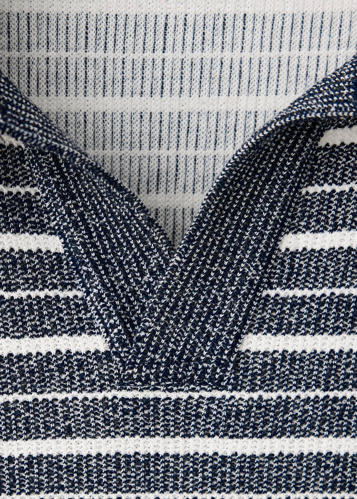 Textured striped cotton blend polo — Navy
