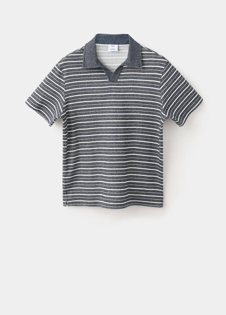 Textured striped cotton blend polo — Navy
