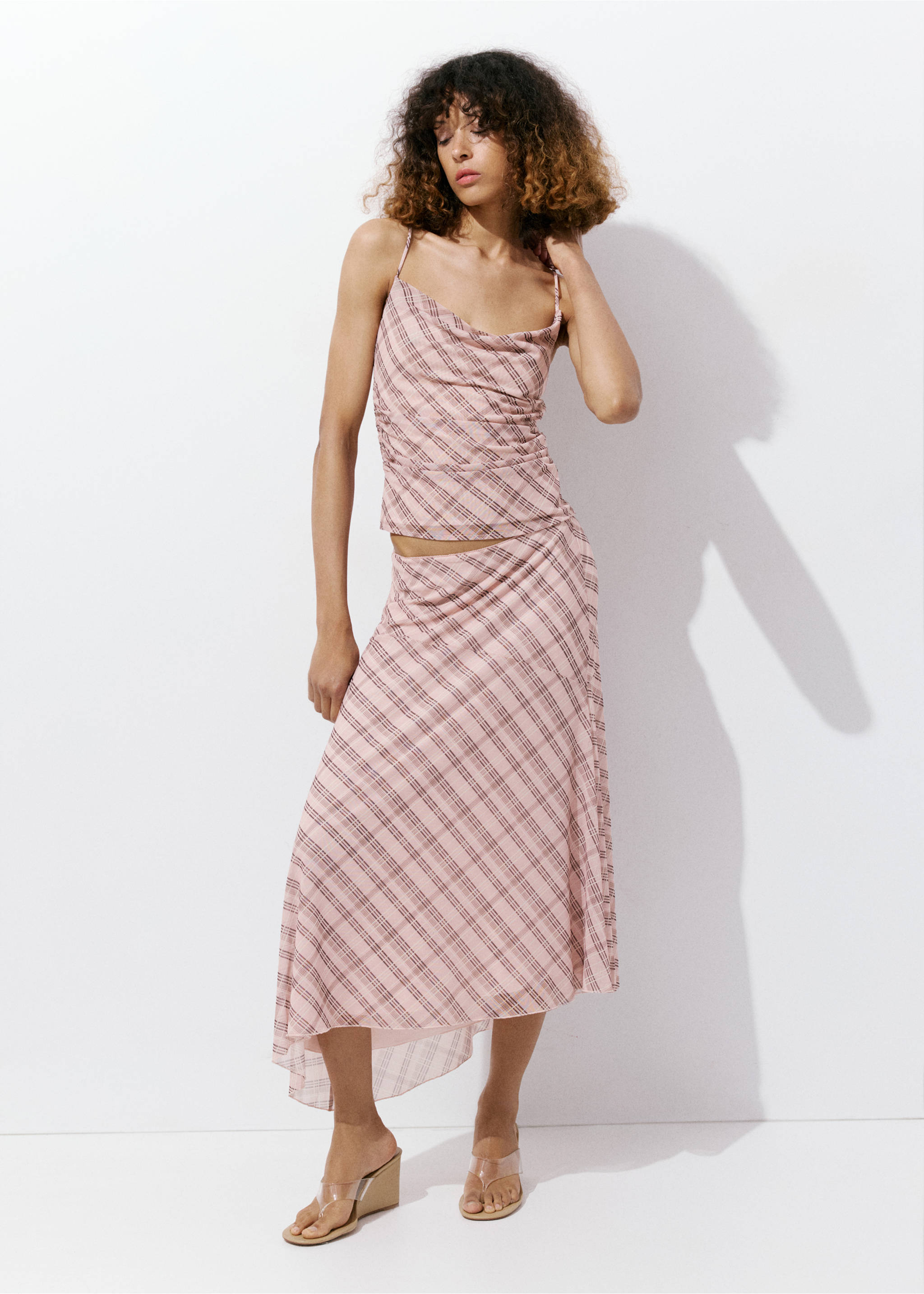 Draped checkered top - General plane, Pink. Ref: 37081464-01.