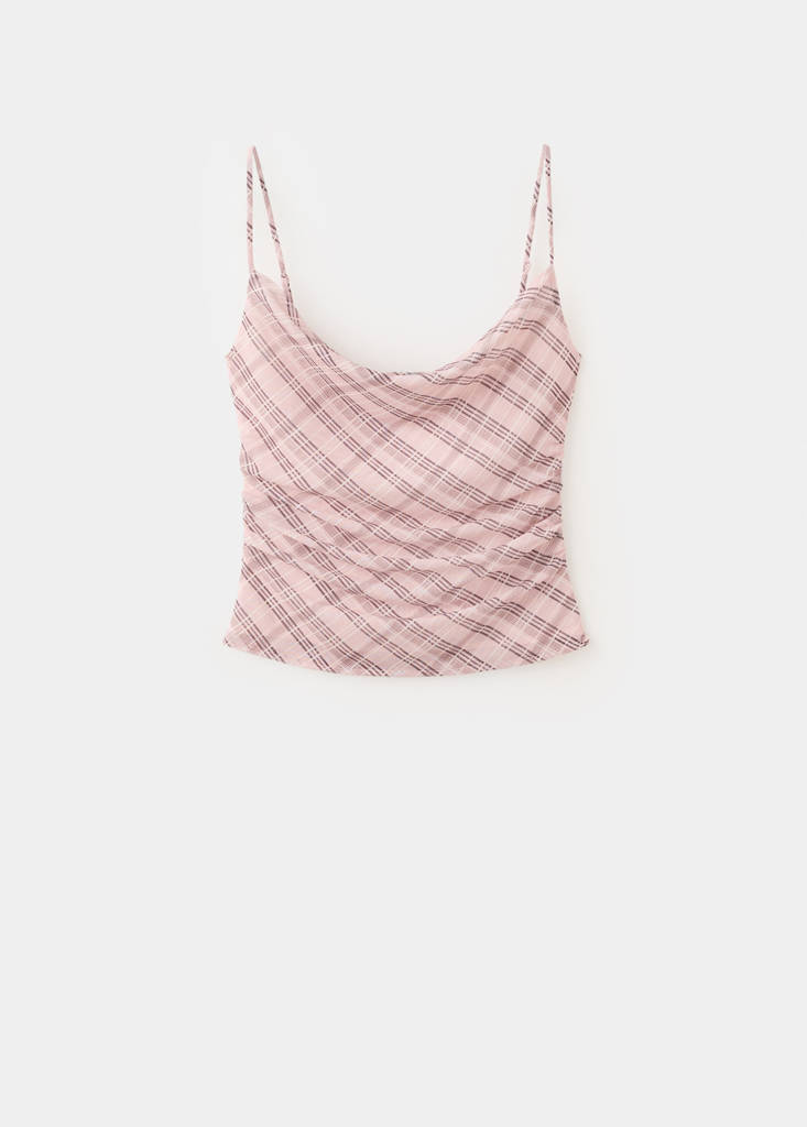 Drapowany top w kratę różowy - Kobieta - XS - MANGO