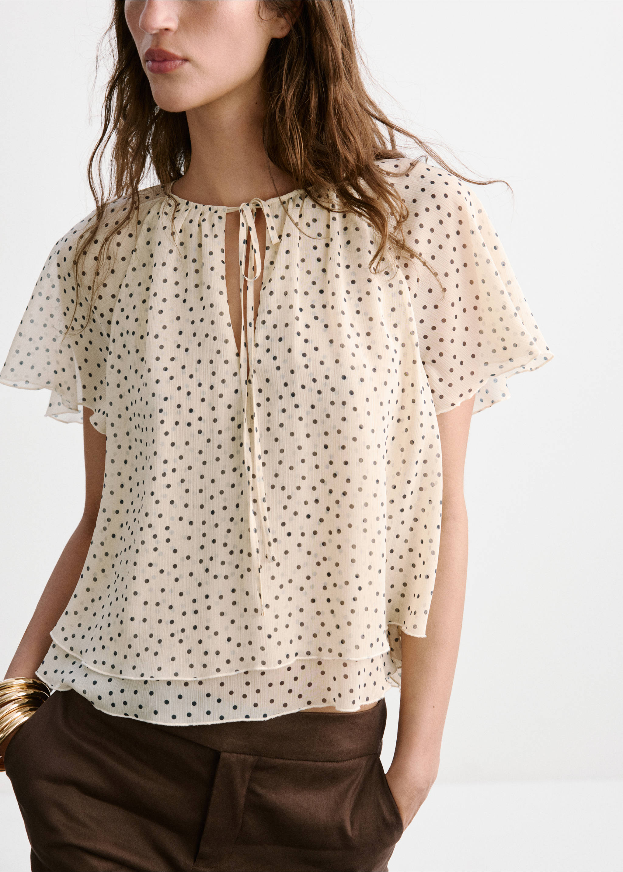 Bow polka-dot blouse - Medium plane, Off White. Ref: 37081467-00.