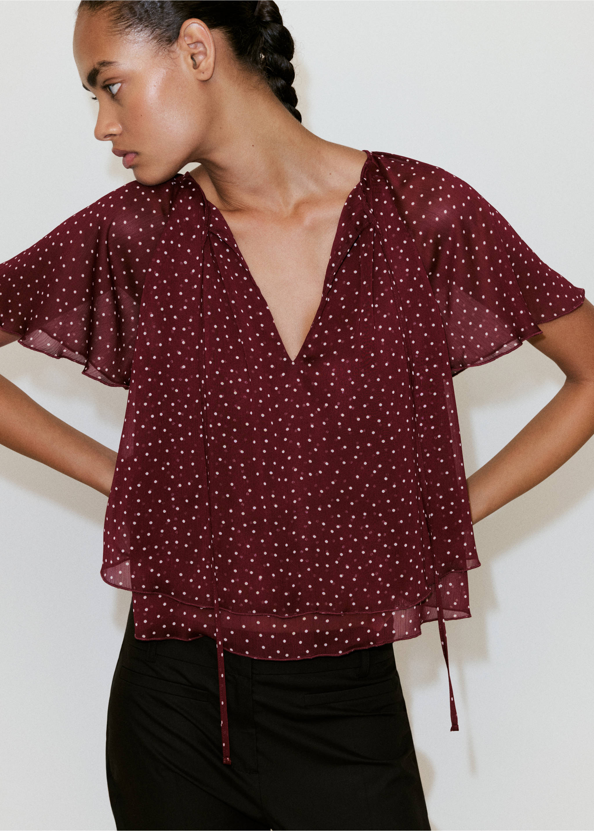 Bow polka-dot blouse - Medium plane, Maroon. Ref: 37081467-00.