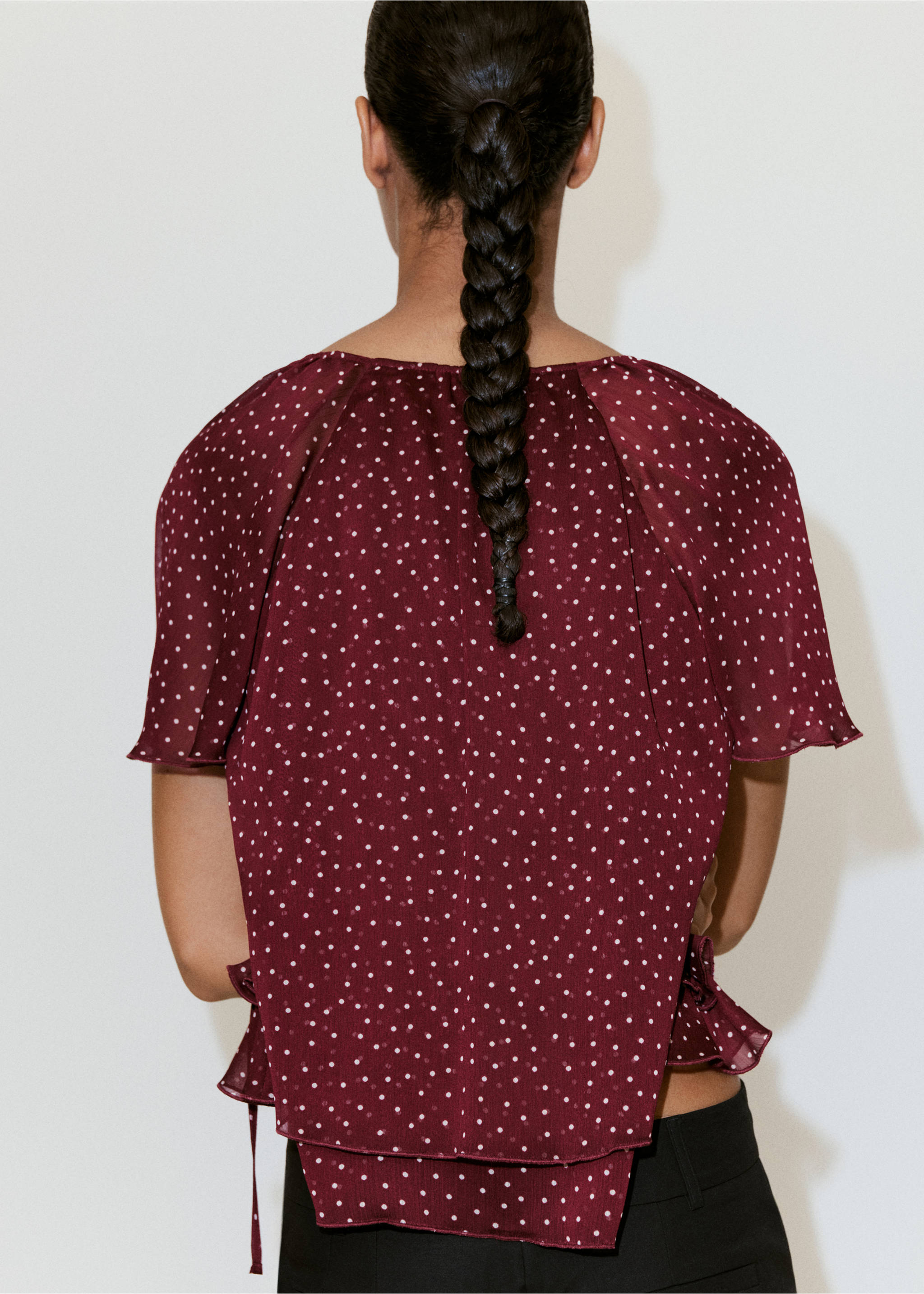 Bow polka-dot blouse - Reverse of the article, Maroon. Ref: 37081467-00.