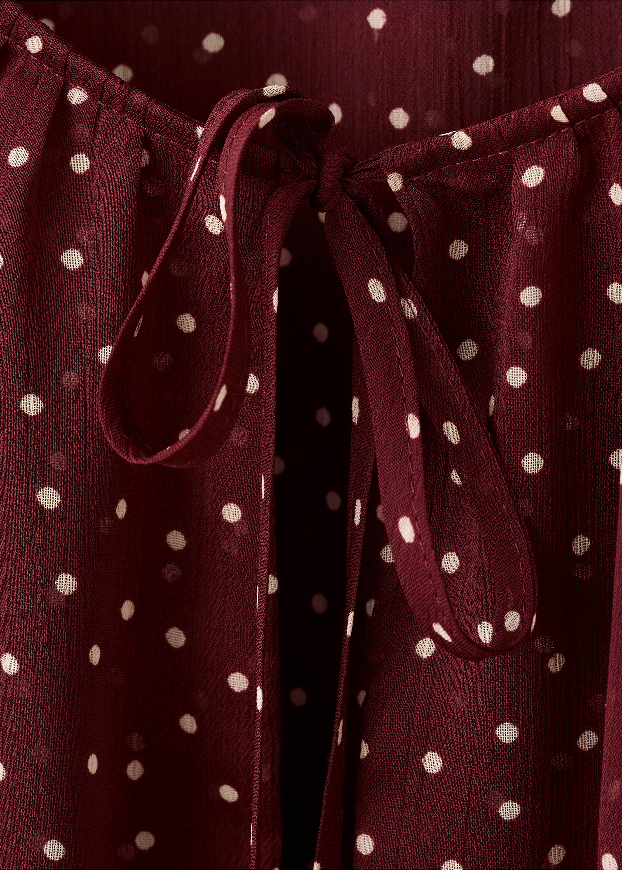 Bow polka-dot blouse - Details of the article 8, Maroon. Ref: 37081467-00.