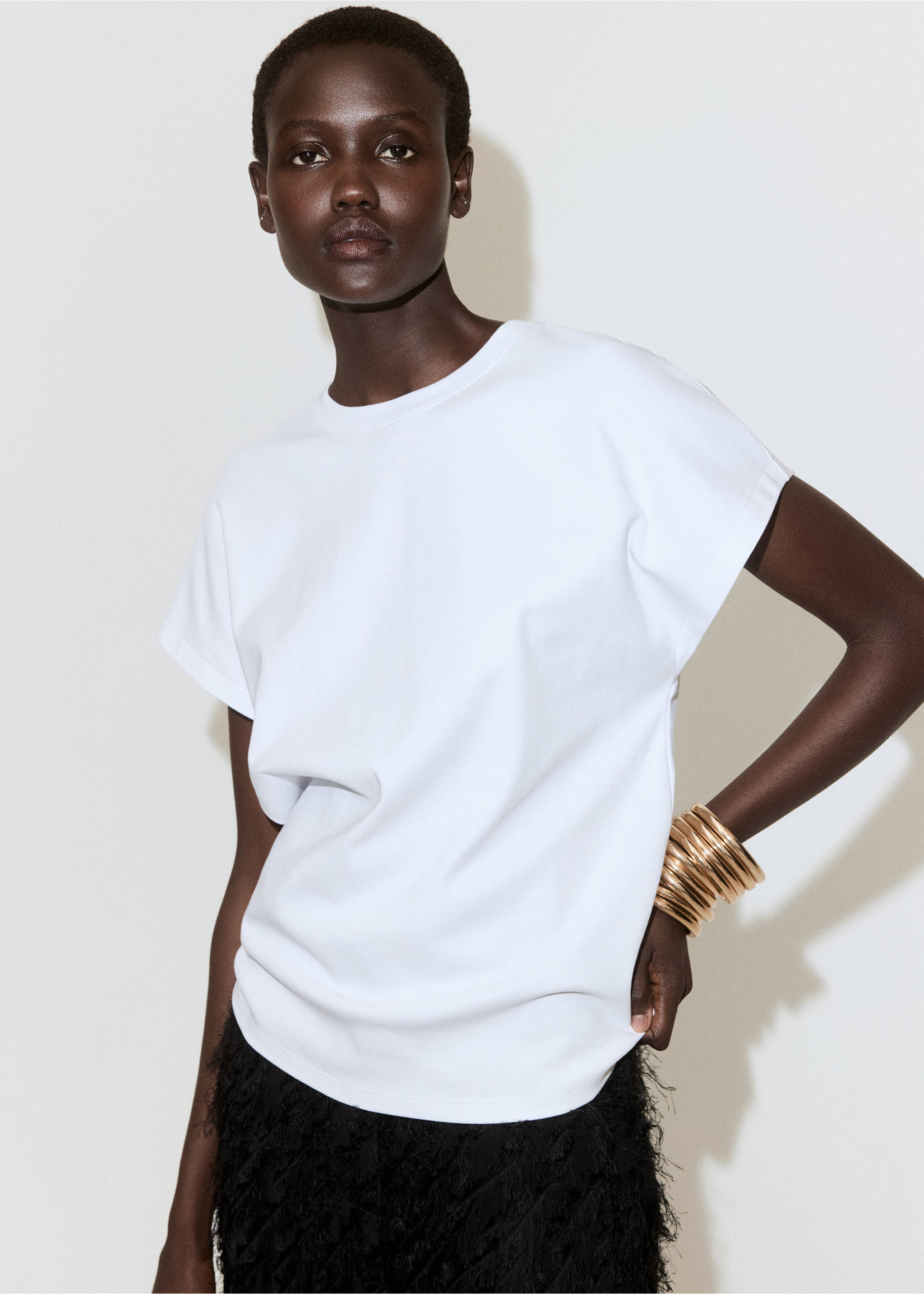 Short-sleeved cotton t-shirt - Medium plane, White. Ref: 37081471-00.