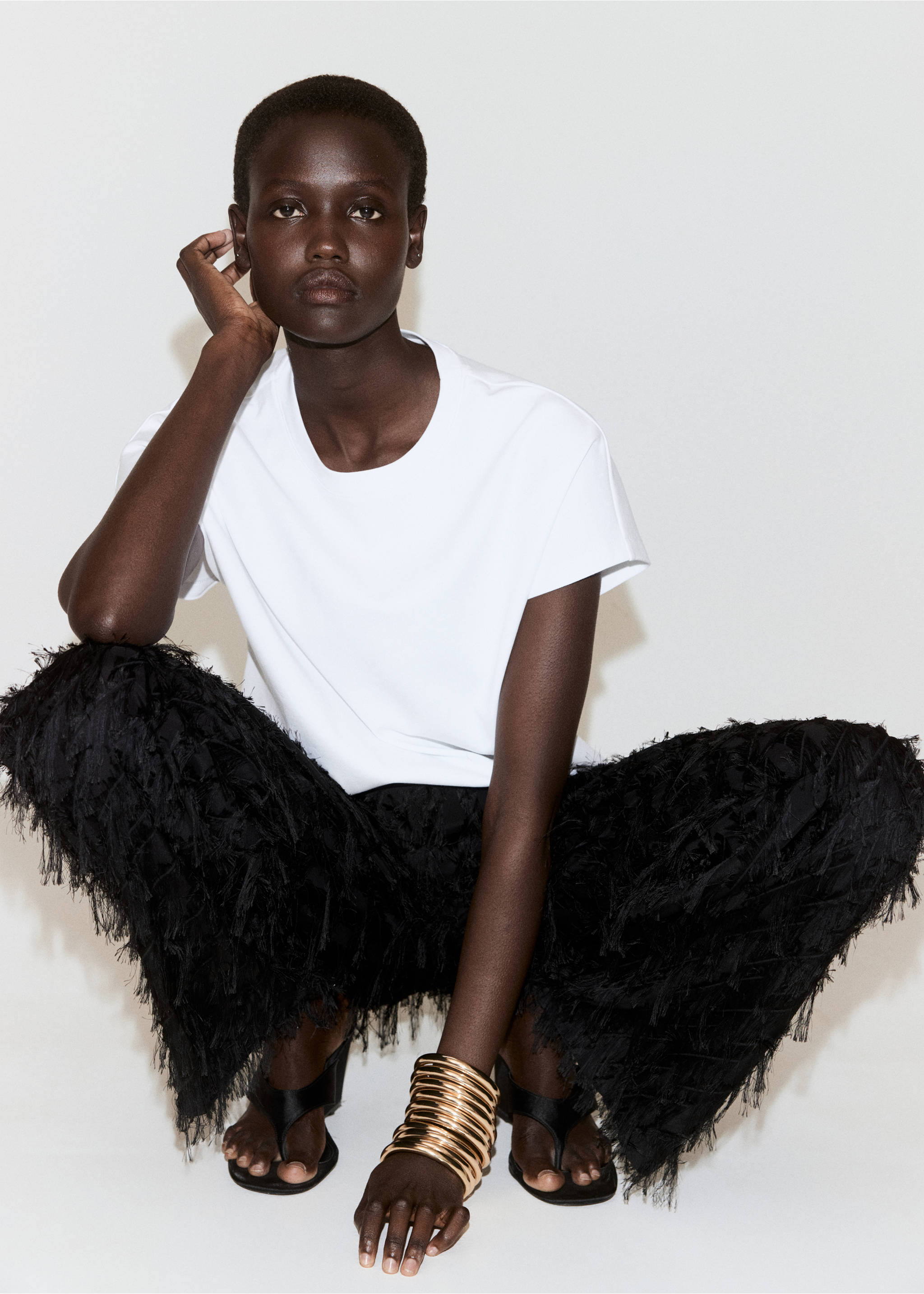 Short-sleeved cotton t-shirt - Details of the article 2, White. Ref: 37081471-00.