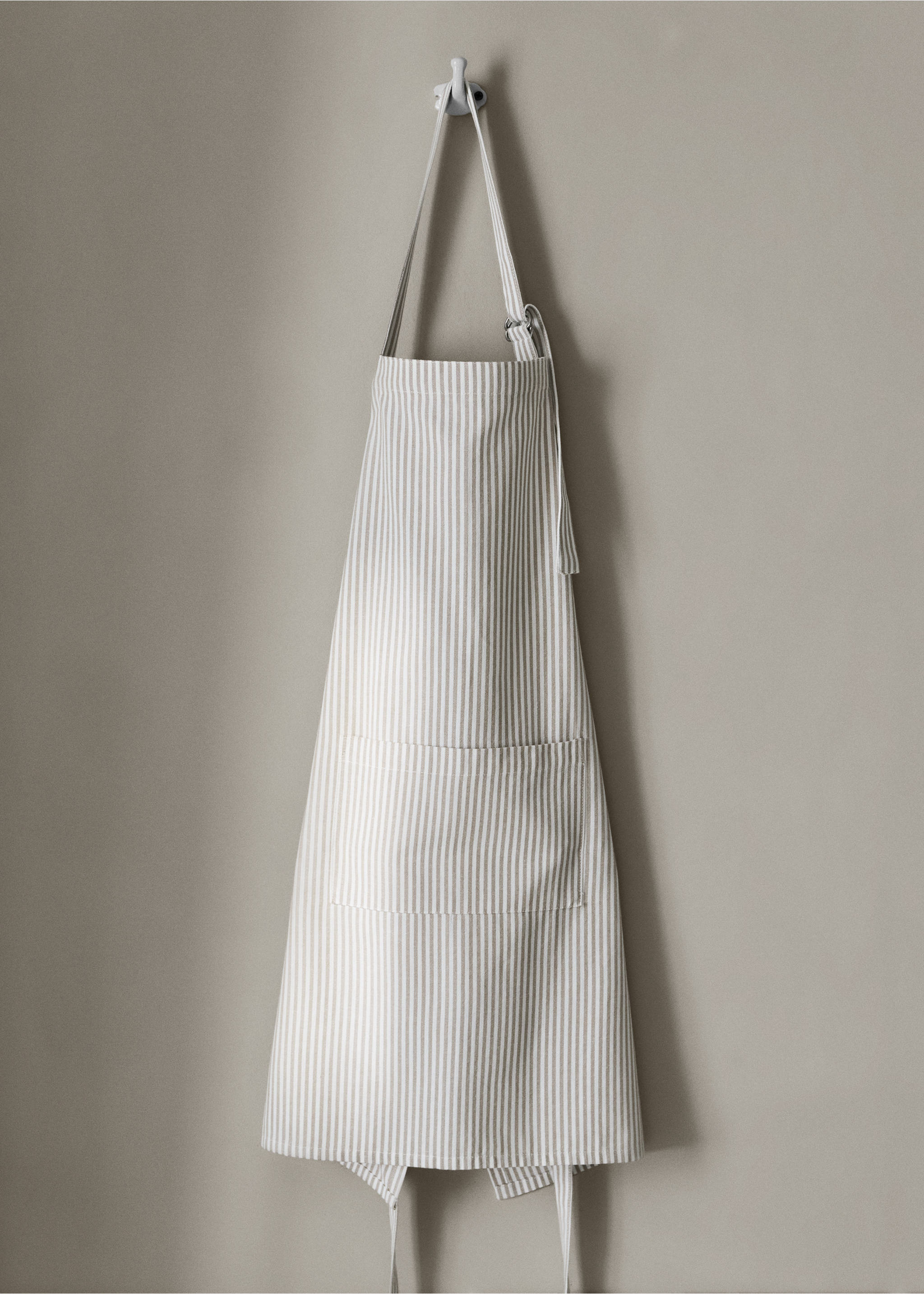 Cotton striped apron - General plane, Light/Pastel Brown. Ref: 37081472-00.