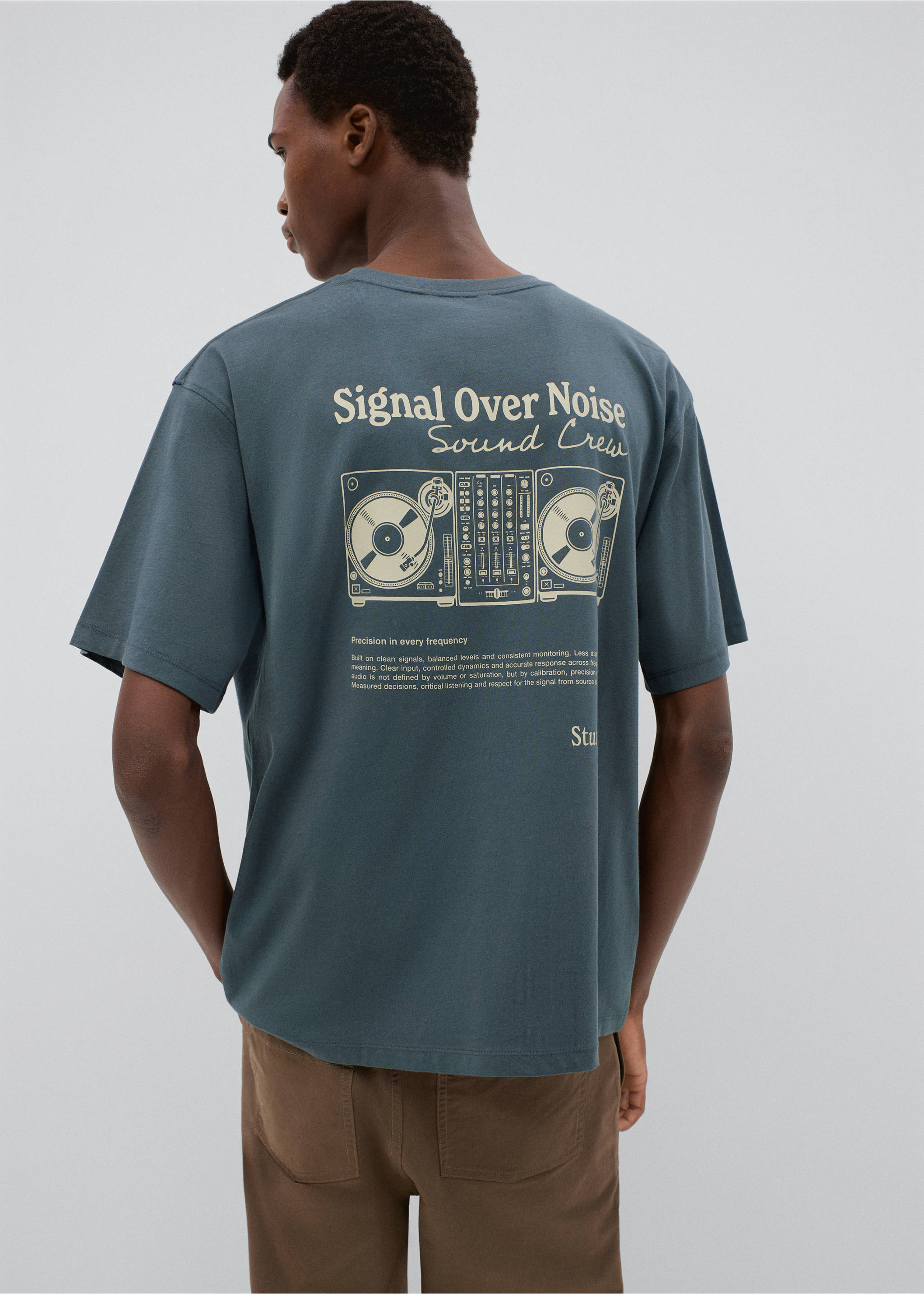 Short-sleeved printed t-shirt - Reverse of the article, Navy. Ref: 37081474-00.