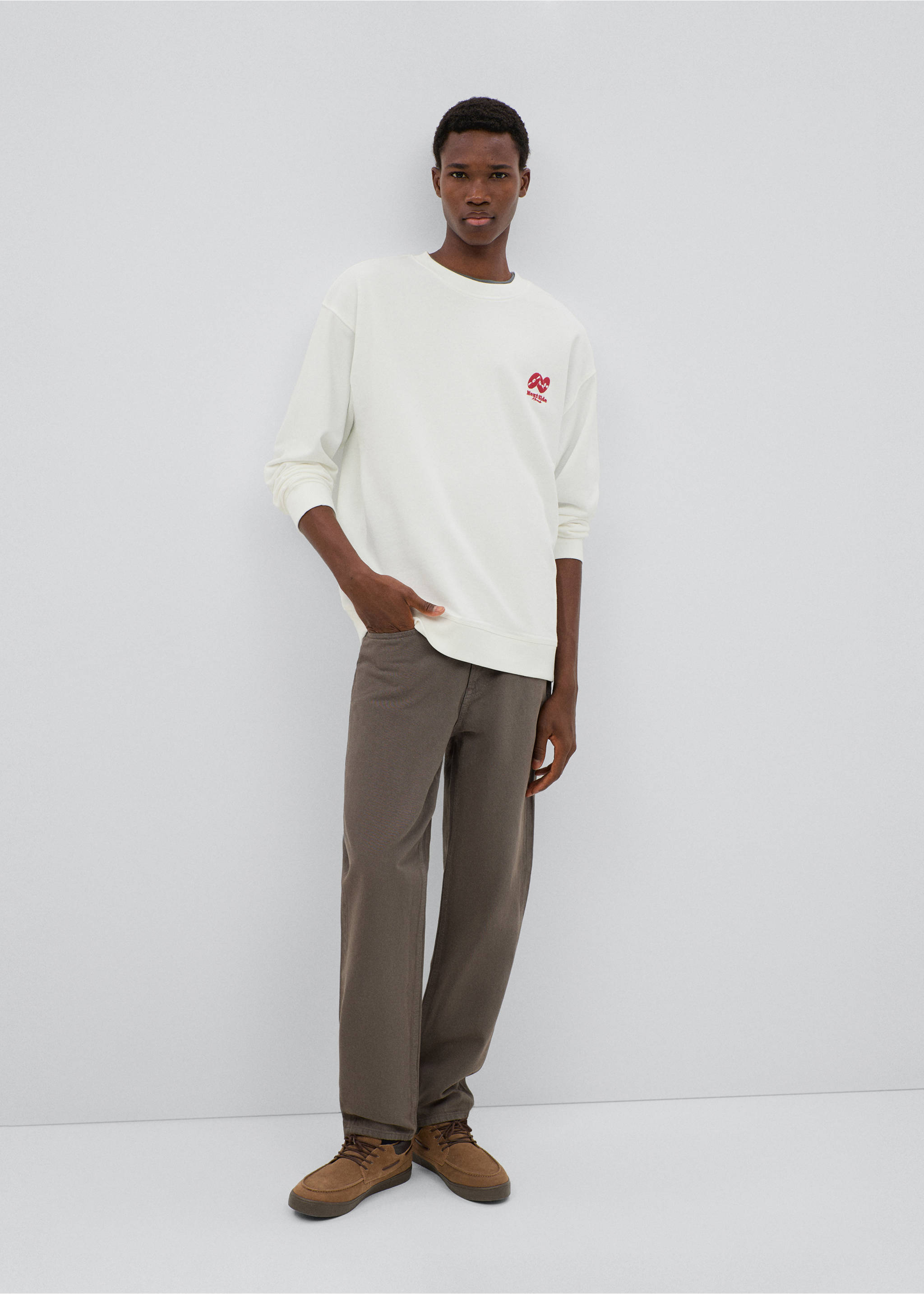 Embroidered detail cotton sweatshirt - General plane, Off White. Ref: 37081475-00.