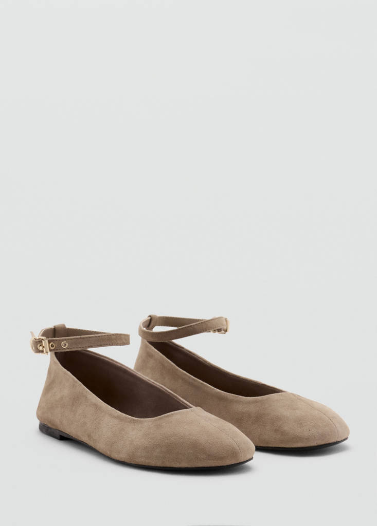 Leather ankle strap ballet flats — Sand