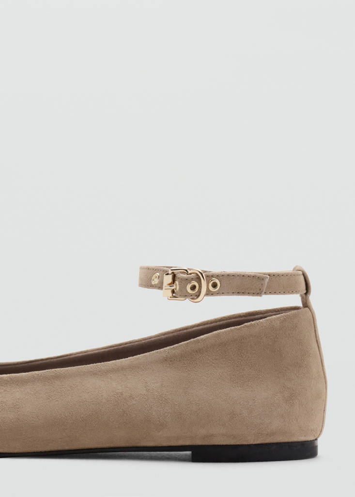 Leather ankle strap ballet flats — Sand