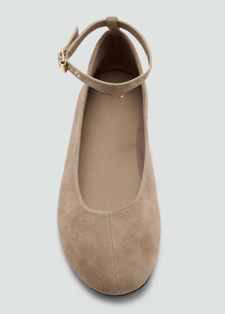 Leather ankle strap ballet flats — Sand