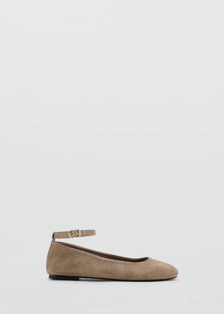 Leather ankle strap ballet flats — Sand