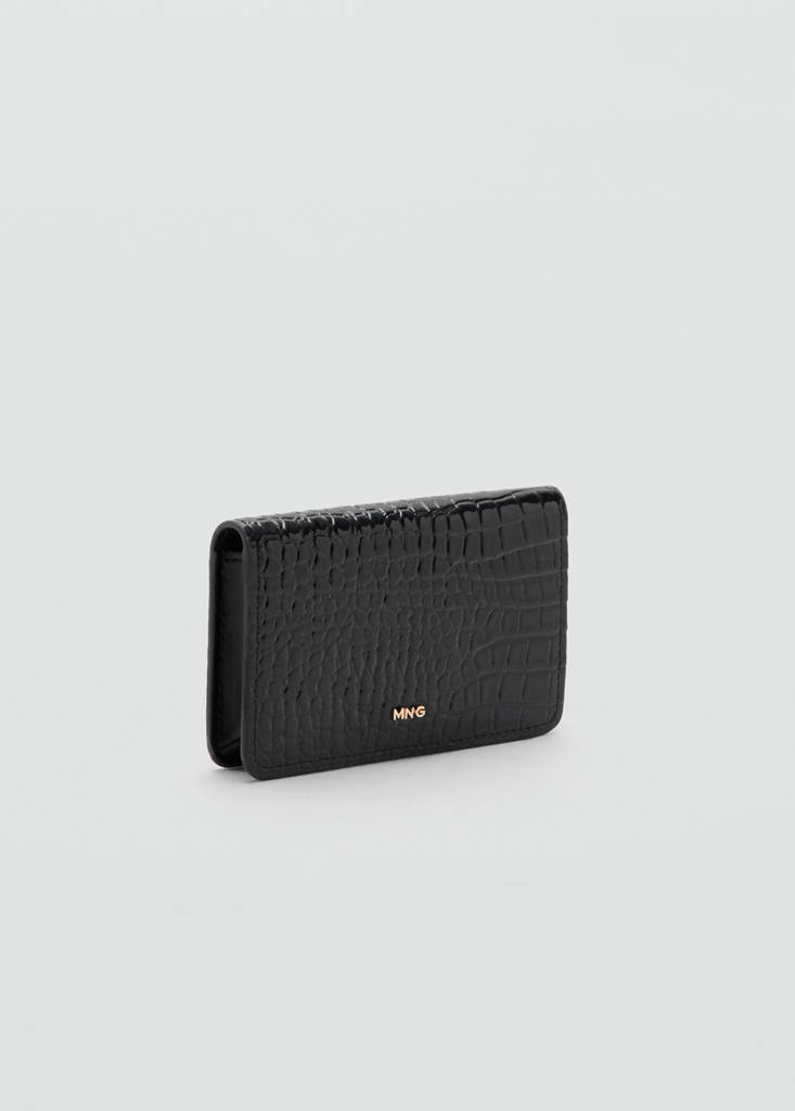 Small shiny croc-effect wallet — Black