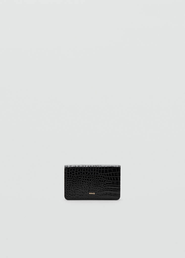 Small shiny croc-effect wallet — Black