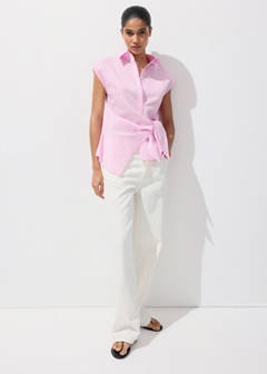 Striped cotton shirt with tie detail — Pink 2