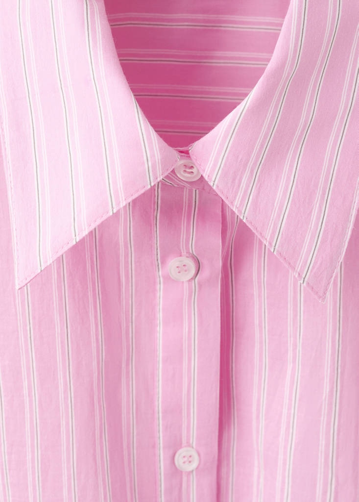 Striped cotton shirt with tie detail — Pink