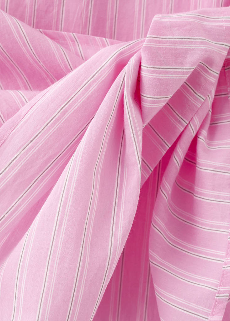 Striped cotton shirt with tie detail — Pink