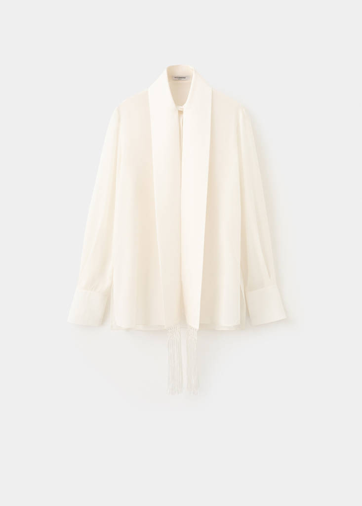 Silk shirt with fringed pocket square — Off White
