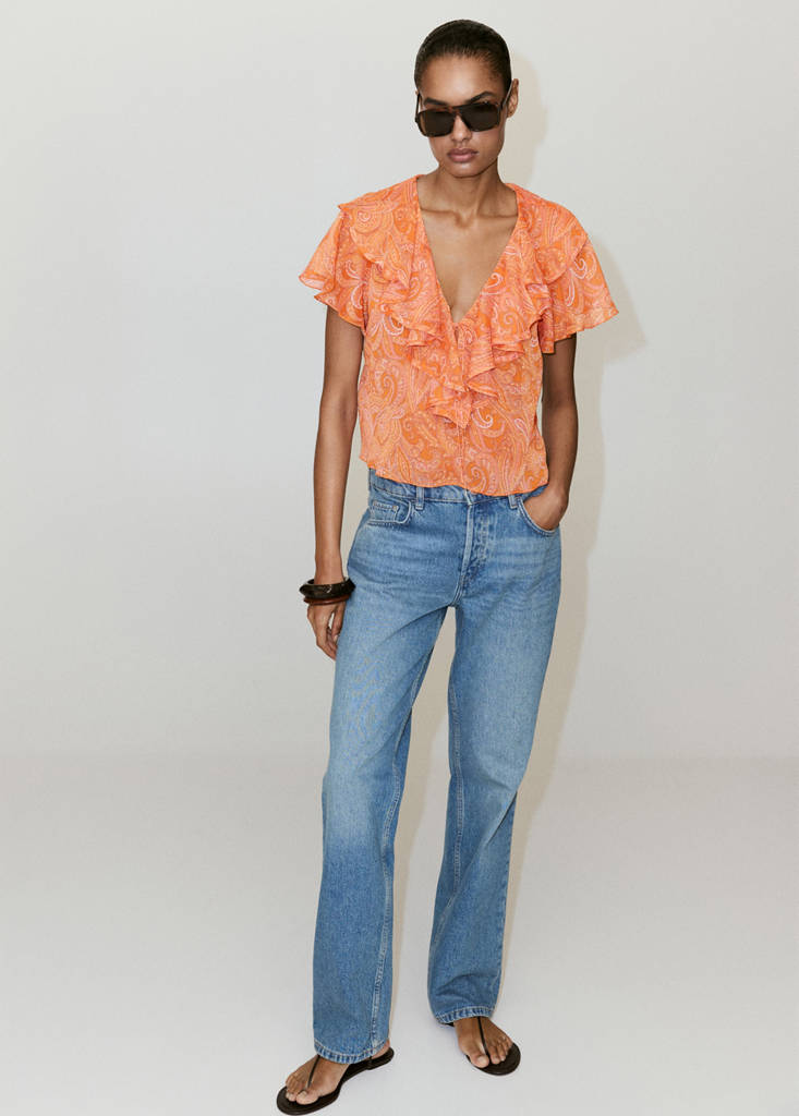 Ruffles printed blouse — Orange