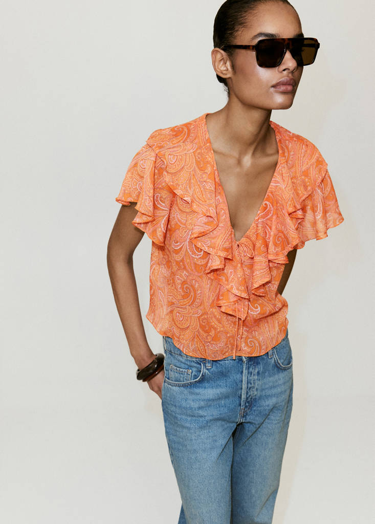 Ruffles printed blouse — Orange