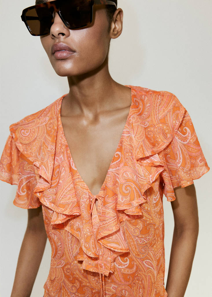 Ruffles printed blouse — Orange