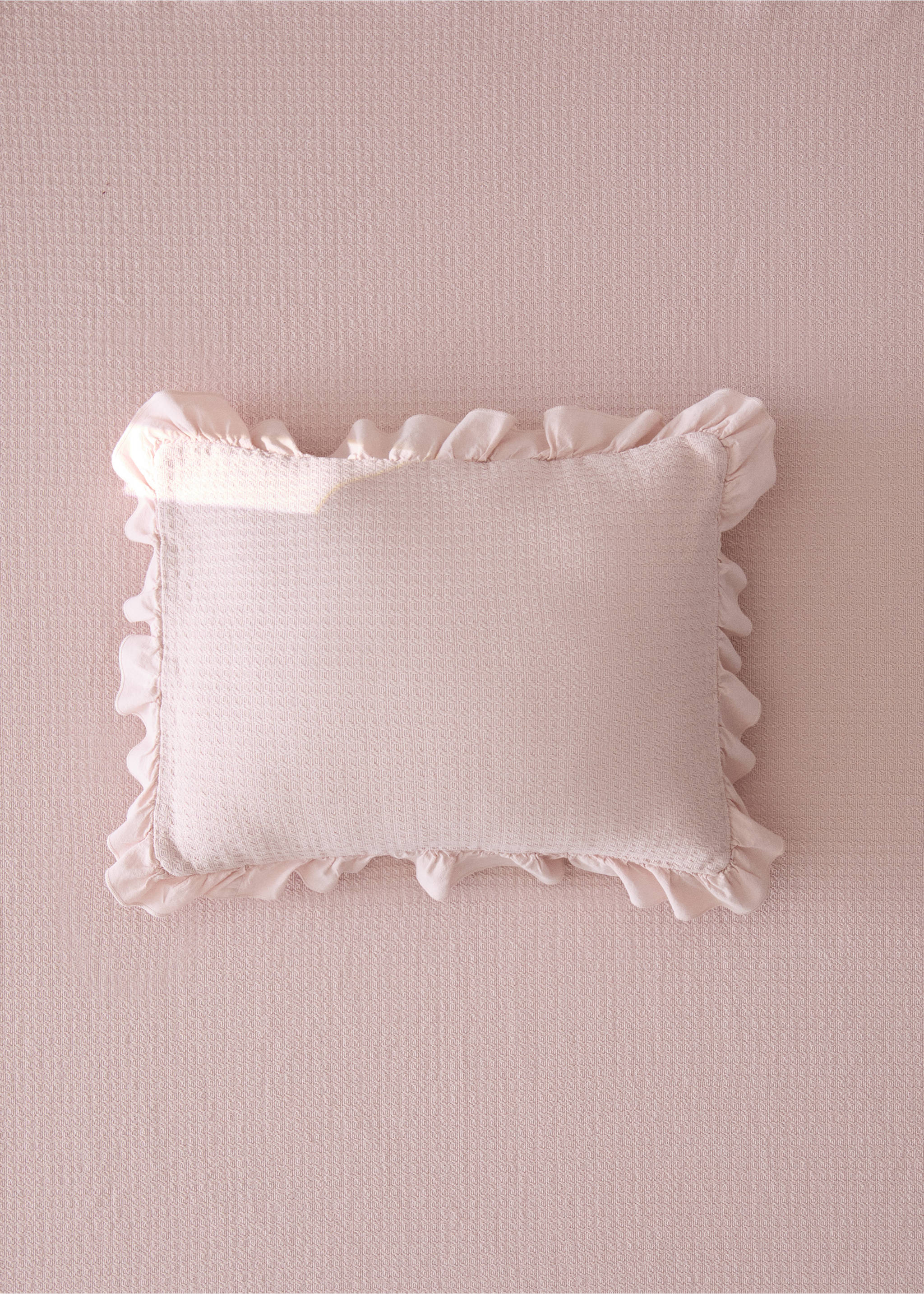 Mini cot cushion cover cotton jacquard ruffle 30x40 cm - General plane, Nude. Ref: 37081487-00.