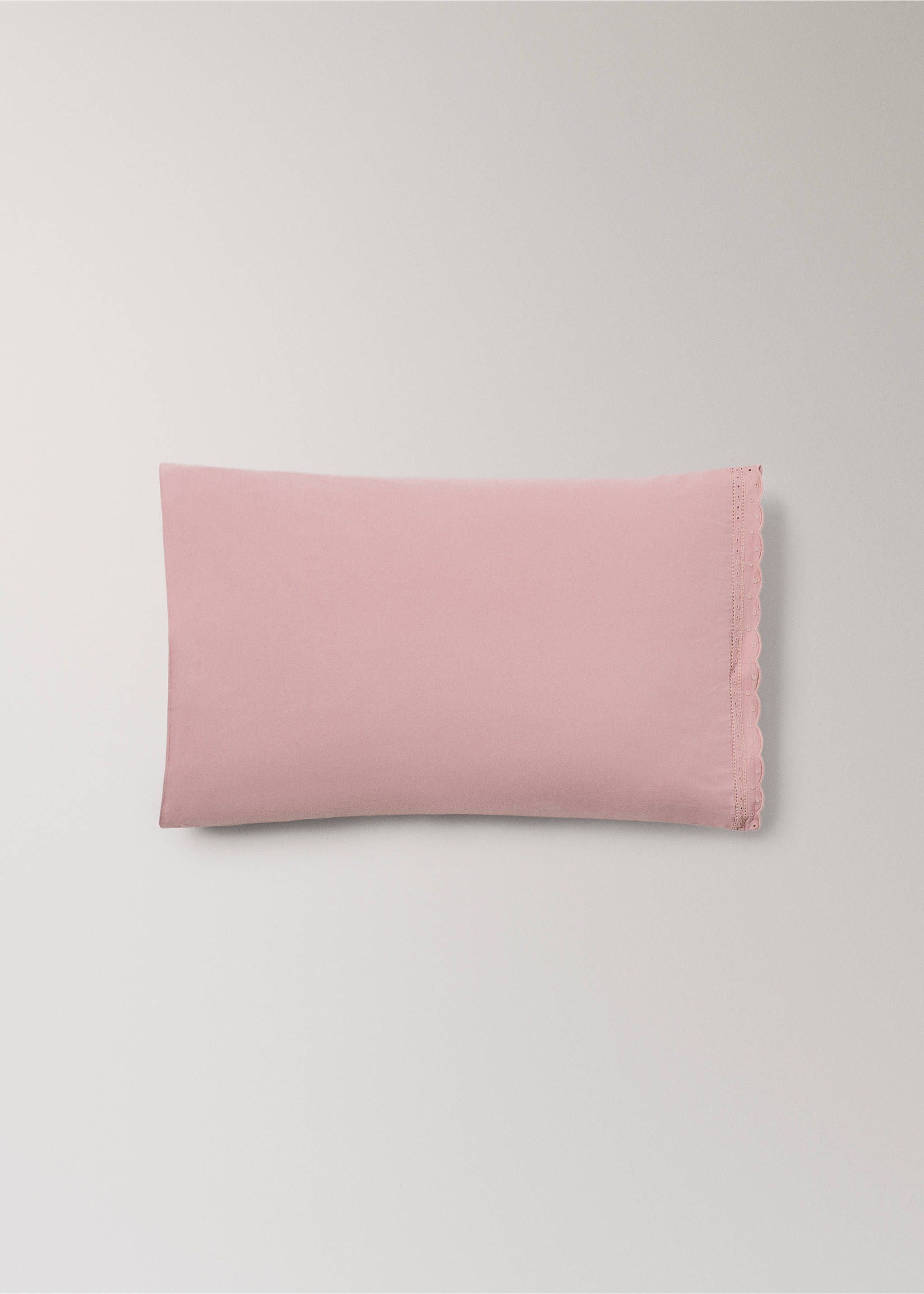Cotton pillowcase with English embroidery finish, 30 x 50 cm - Article without model, Light/Pastel Purple. Ref: 37081491-00.