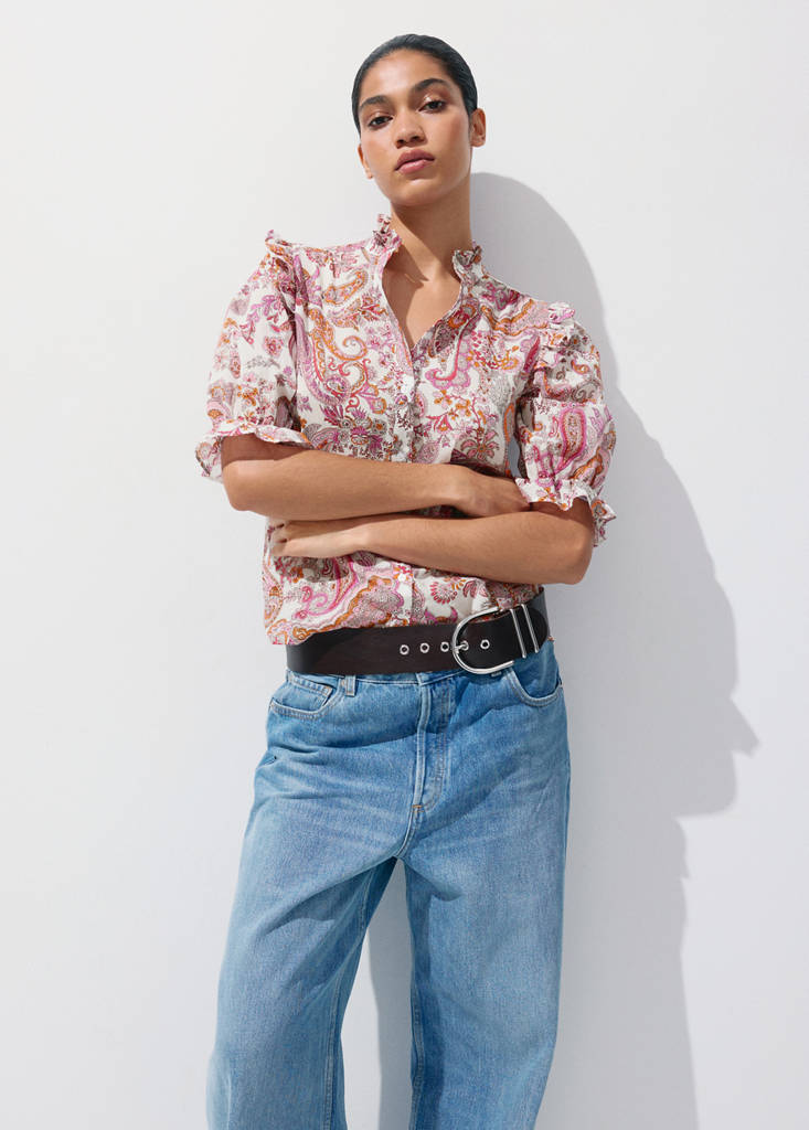 Paisley print ruffle blouse — Off White