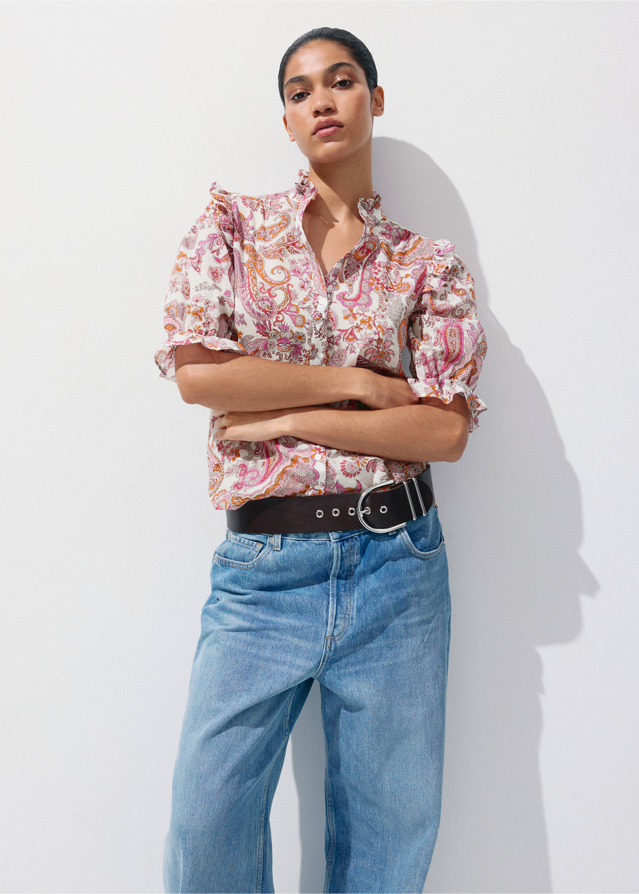 Paisley print ruffle blouse - Medium plane, Off White. Ref: 37081495-00.