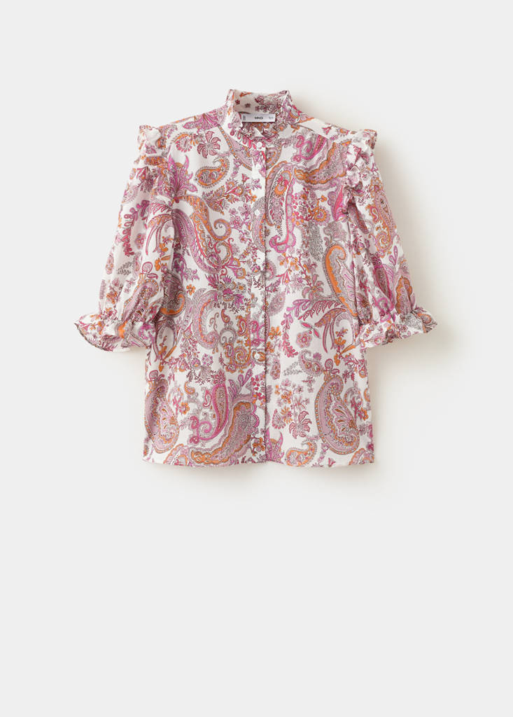 Paisley print ruffle blouse — Off White