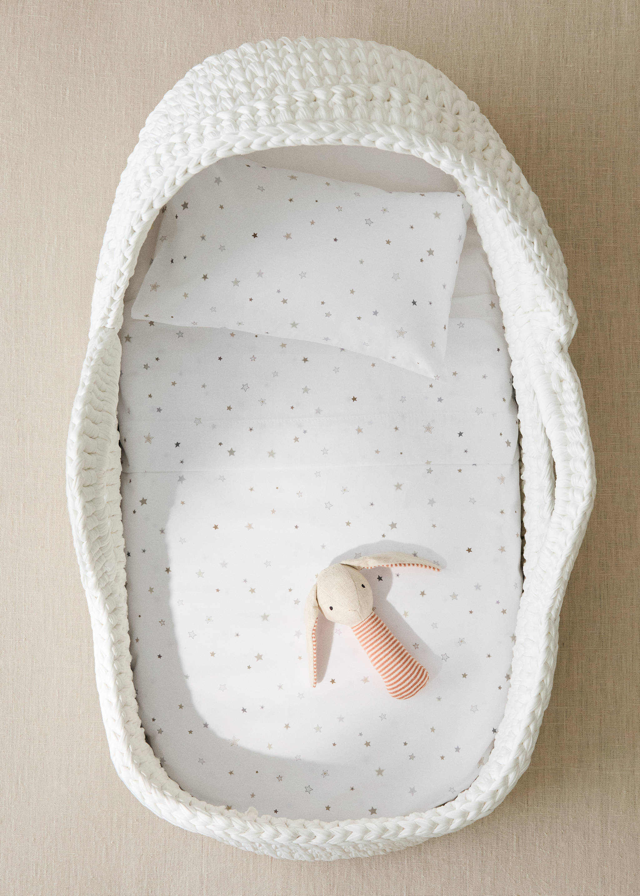 Ensemble drap plat et taie d’oreiller mini berceau percale de coton étoiles - Plan général