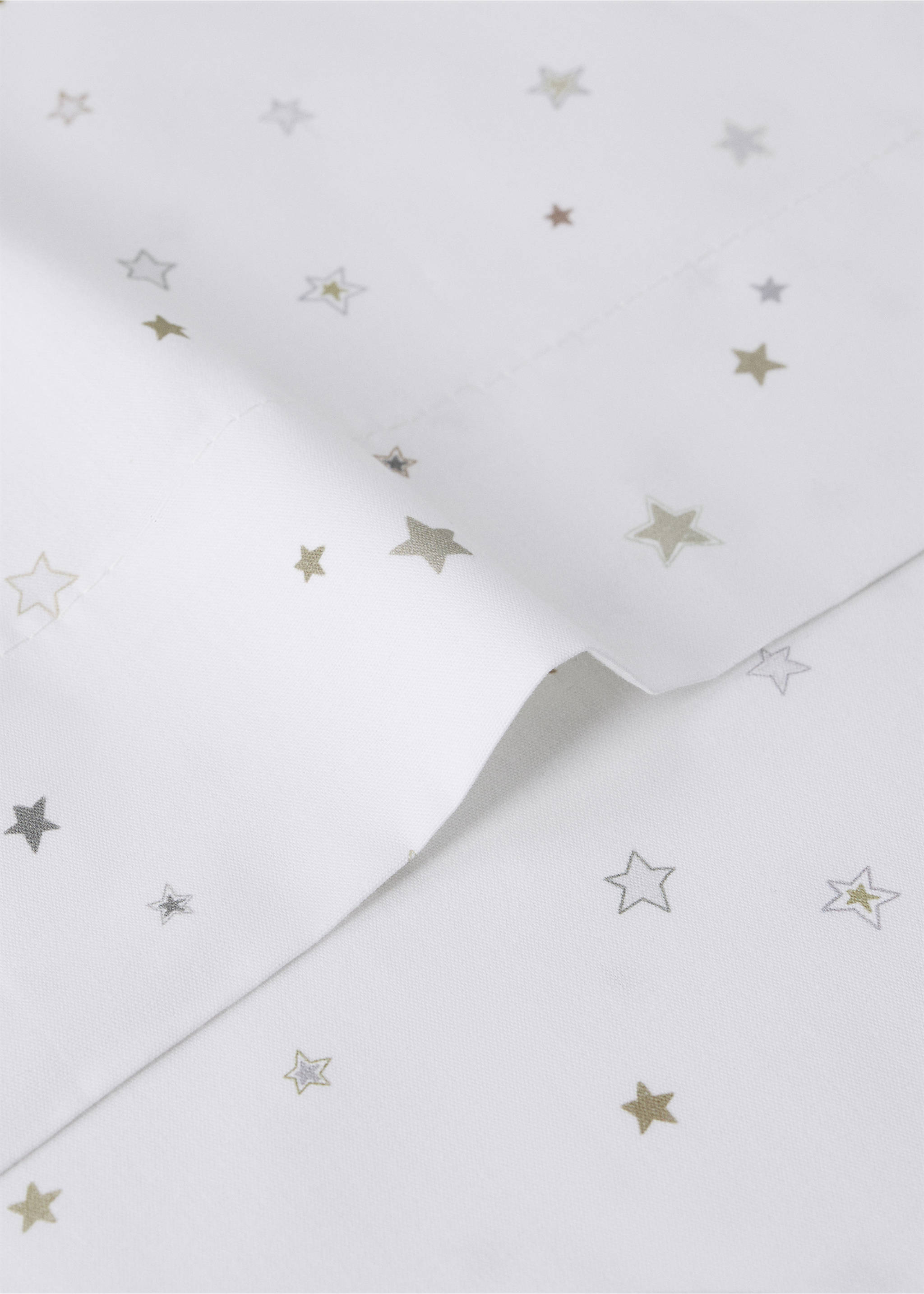 Reversible star print cotton mini cot bumper and pillow set - Details of the article 1, Sand. Ref: 37081498-00.