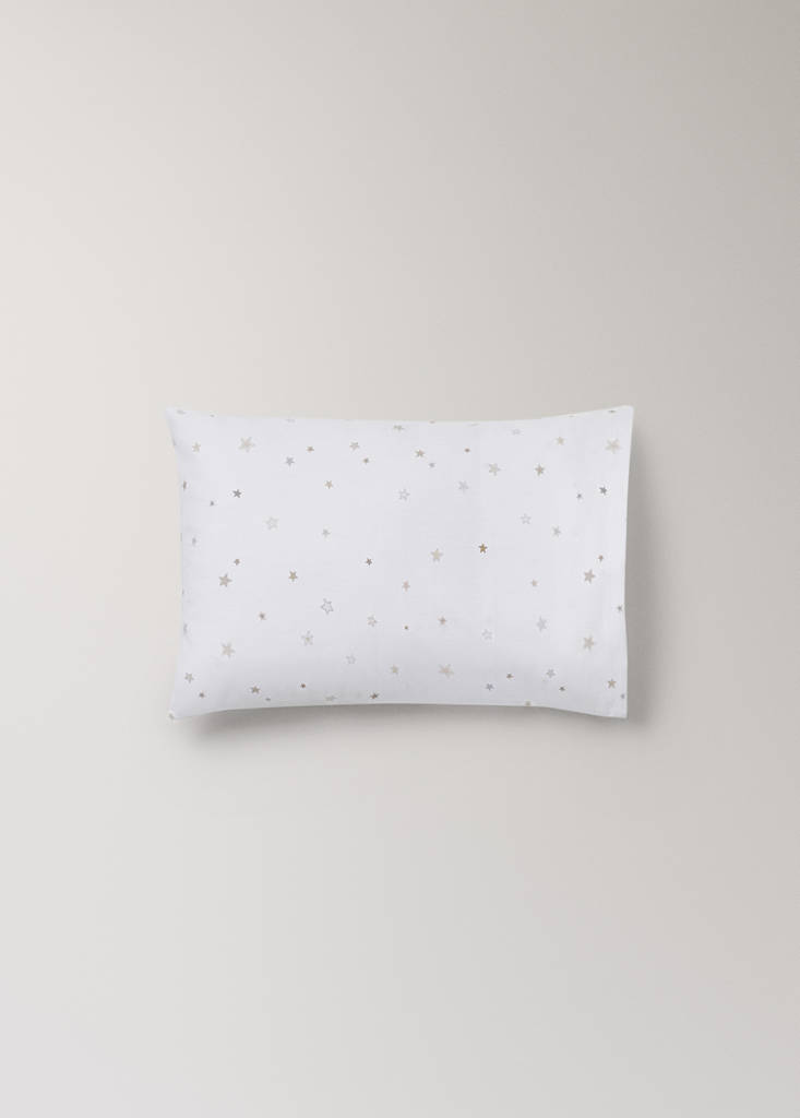 Reversible star print cotton mini cot bumper and pillow set — Sand