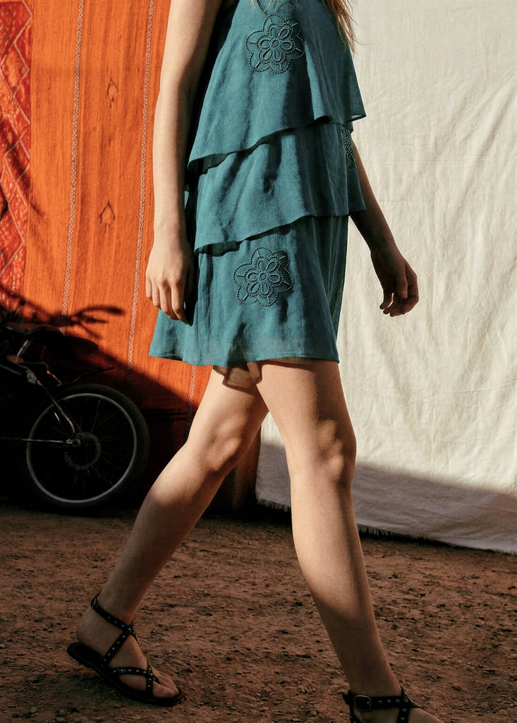 Ruffle dress with beads — Petrol Blue