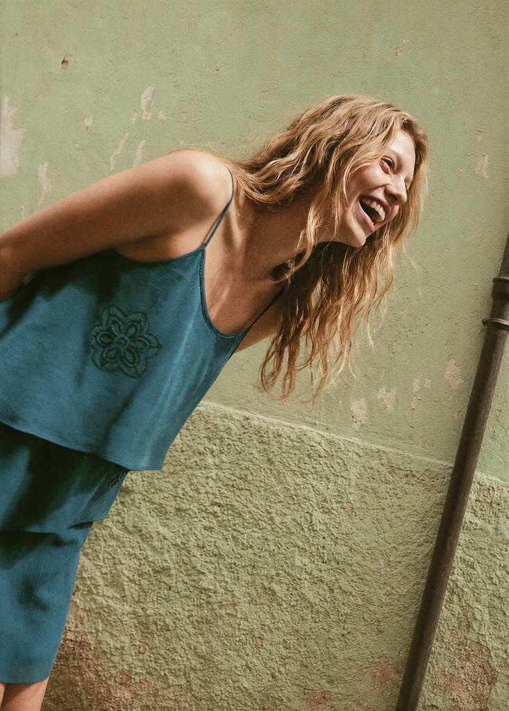 Ruffle dress with beads — Petrol Blue