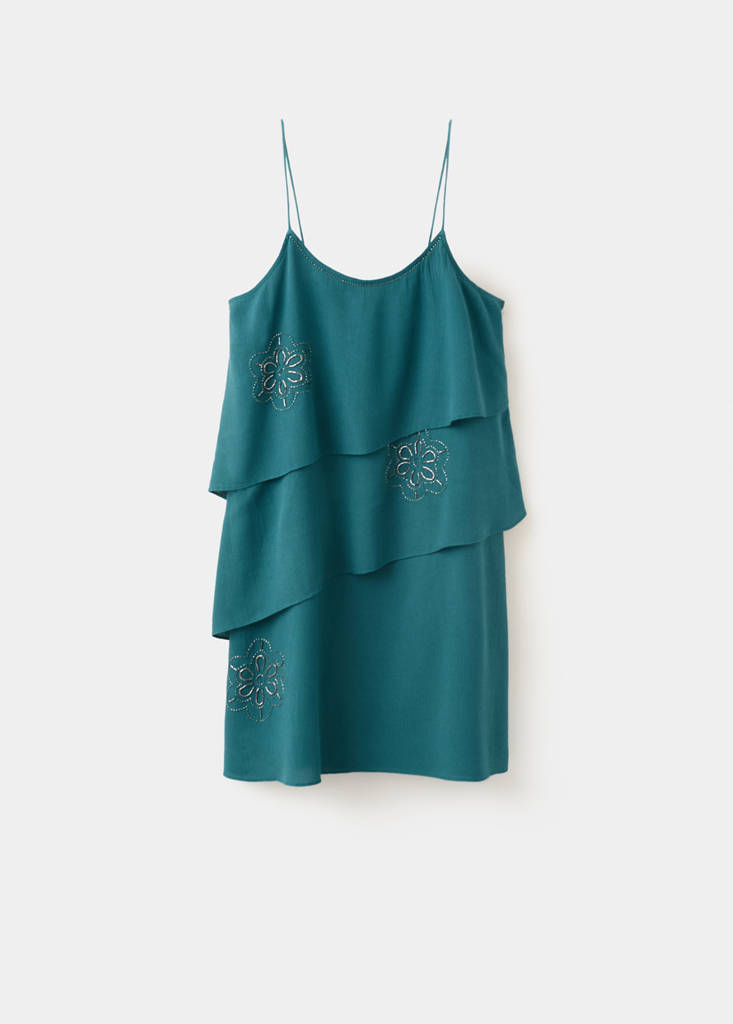 Ruffle dress with beads — Petrol Blue