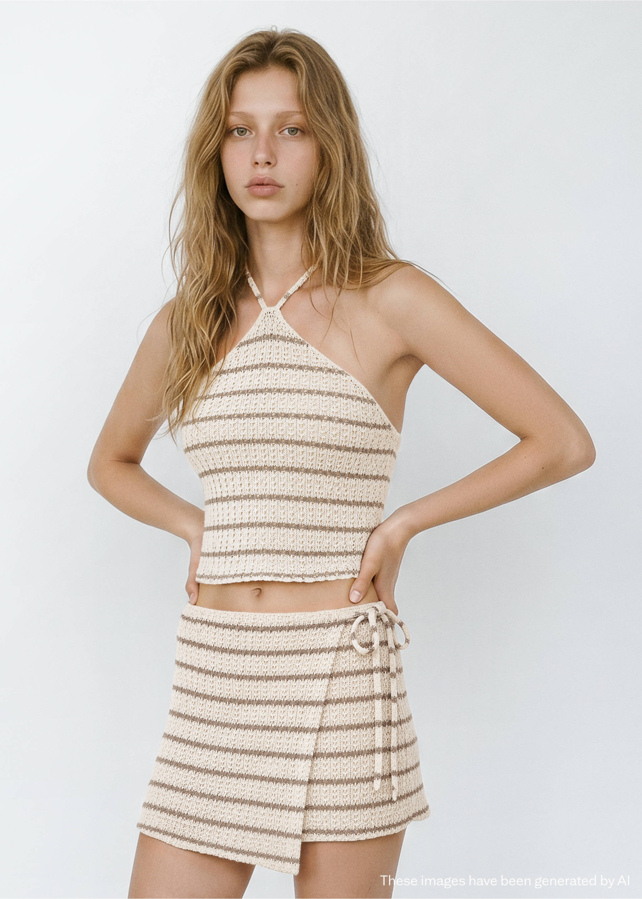 Crochet bow mini-skirt - Medium plane, Ecru. Ref: 37081509-00.