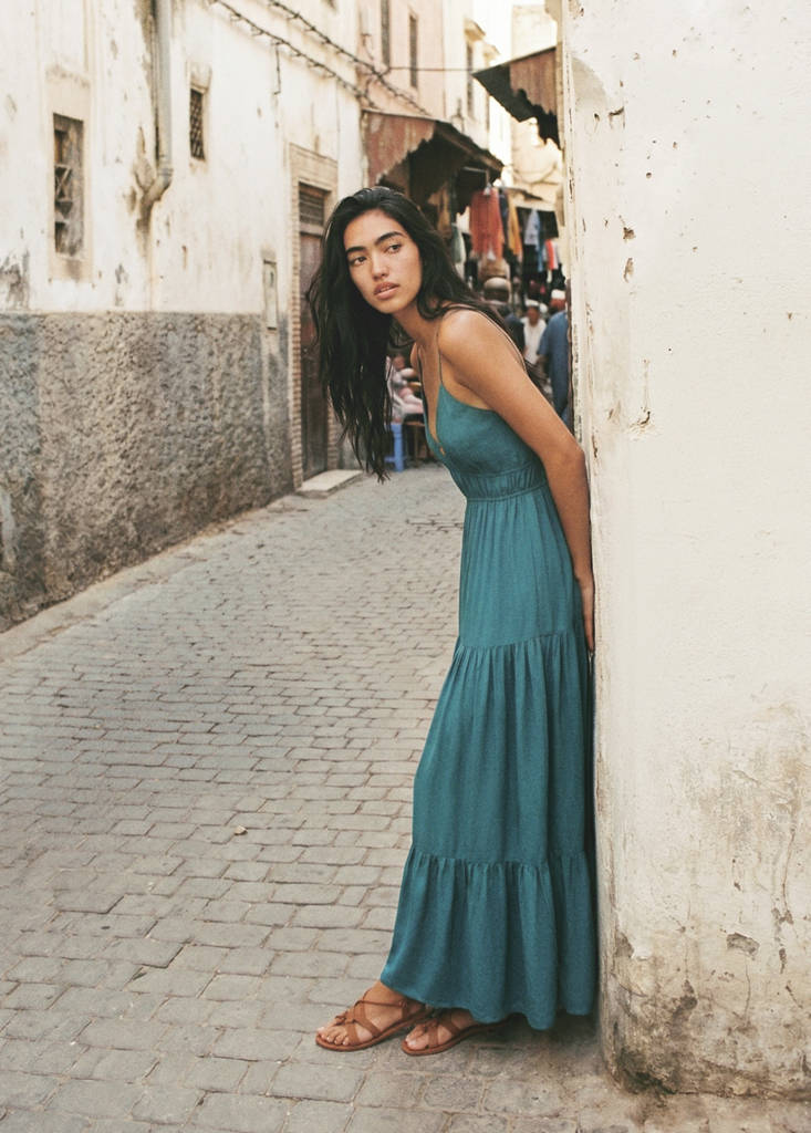 Flowy paneled dress — Petrol Blue