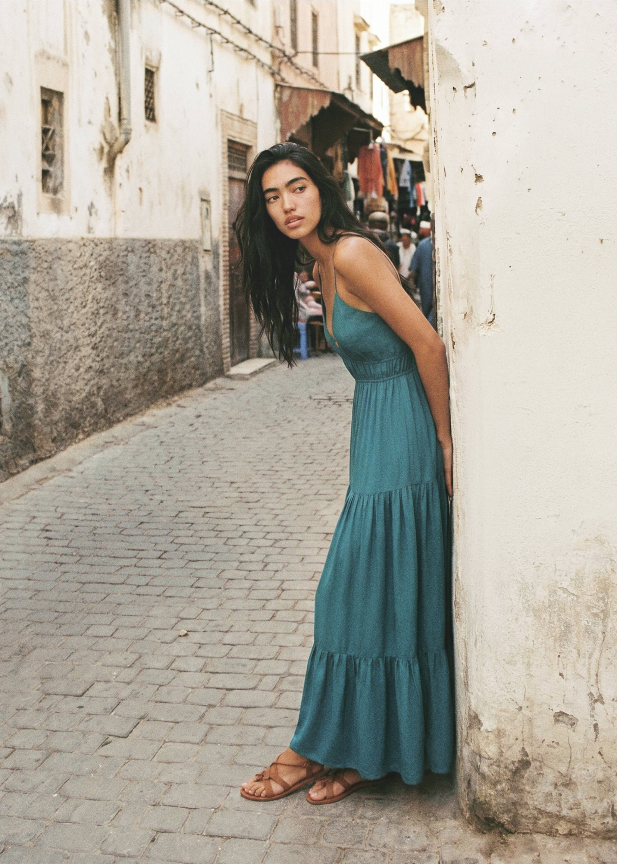 Flowy paneled dress - Medium plane, Petrol Blue. Ref: 37081513-00.