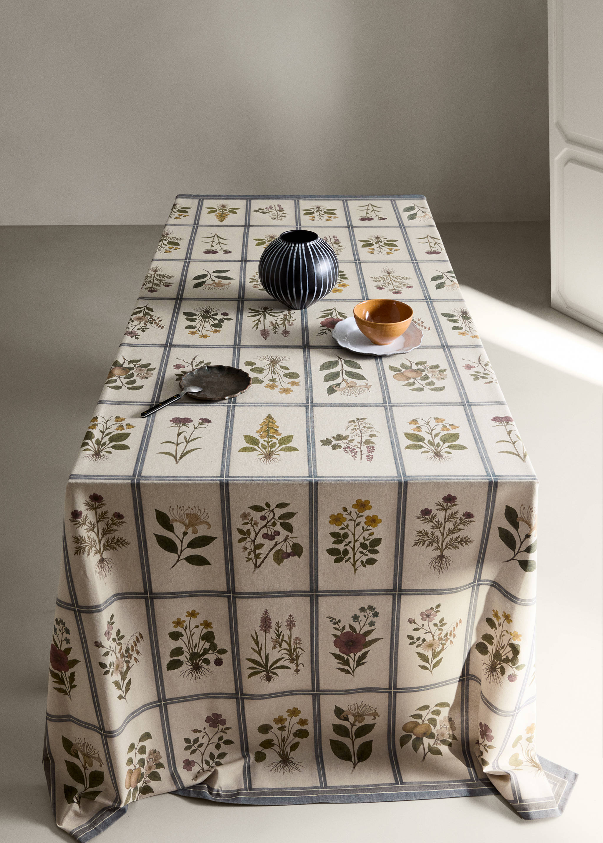 Mantel algodón estampado herbolario 6 a 8 comensales - Plano general