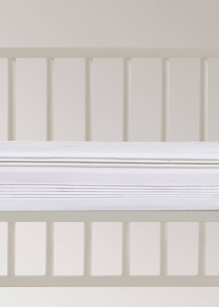 Printed striped percale cotton cot fitted sheet — Grey