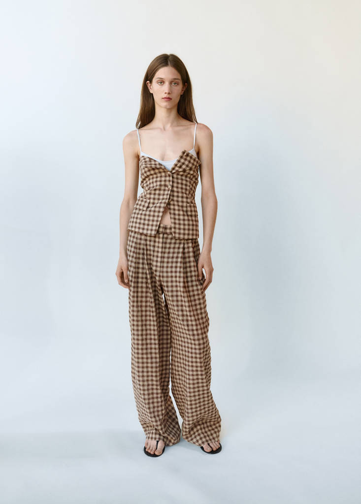 Top bez ramiączek w kratkę vichy brązowy - Kobieta - XS - MANGO