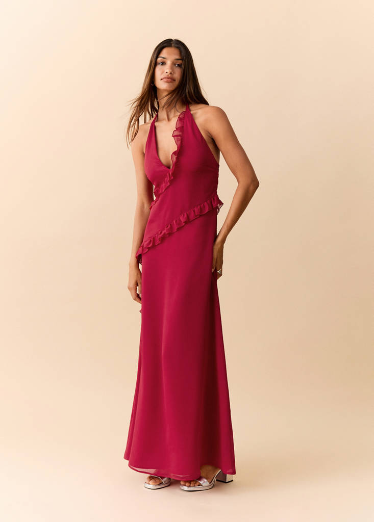Halter dress with ruffles — Red