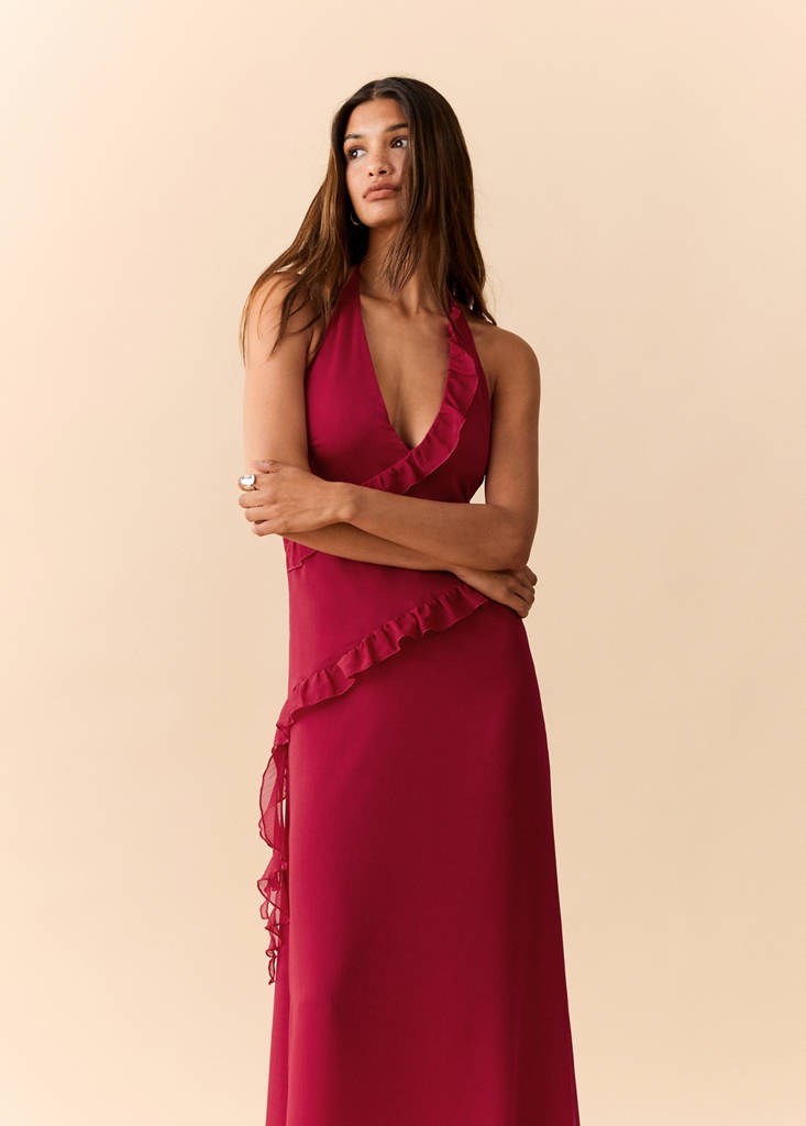 Halter dress with ruffles — Red