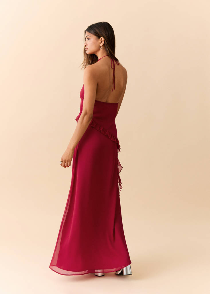 Halter dress with ruffles — Red