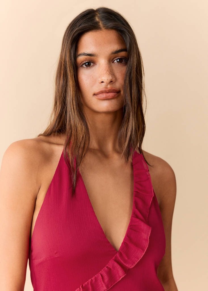 Halter dress with ruffles — Red