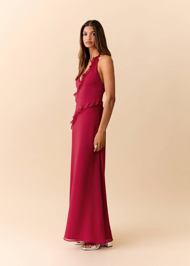 Halter dress with ruffles — Red